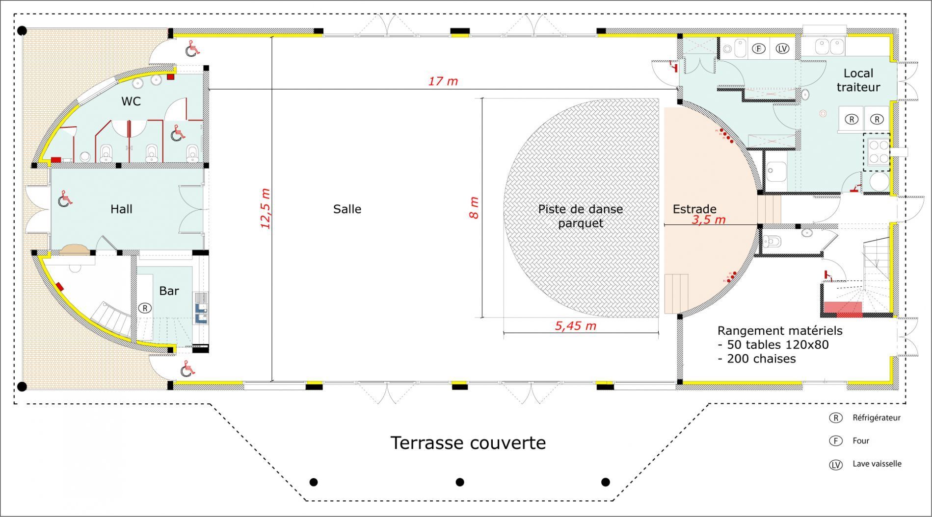 Plan de niveau de la salle polyvalente de Saint-Etienne-Cantalès