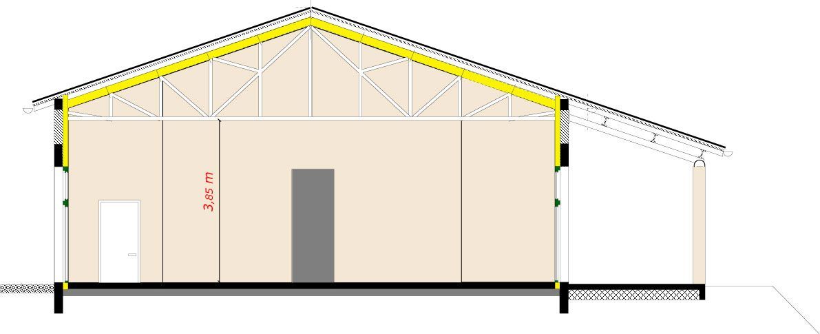 Plan de coupe de la salle polyvalente de Saint-Etienne-Cantalès
