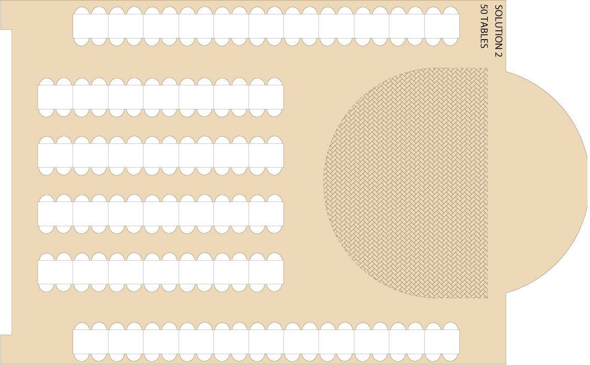 Exemple d'implantation d'un plan de tables pour la salle polyvalente de Saint-Etienne-Cantalès
